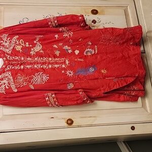 Johnny Was red linen blend tunic, XL, no tag